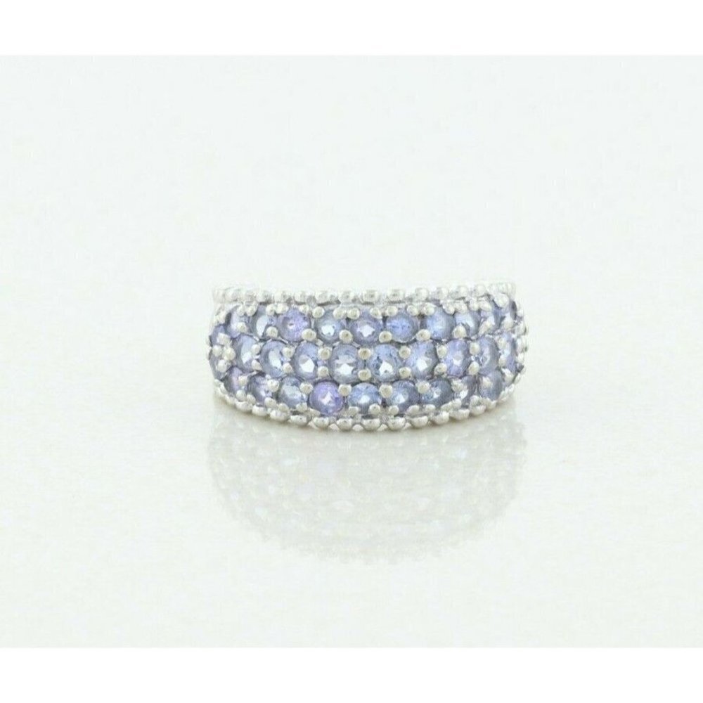 10k White Gold Natural Tanzanite Band Ring Size 6 1/4 Pave Ring